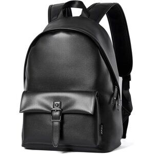Black Leather Backpack For Men Waterproof Carry On BackPack Large Rucksack Fit